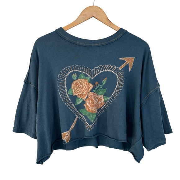 We The Free Tops - We The Free Cropped Graphic Devin T Shirt Heart Rose Womens M Boho Oversized
